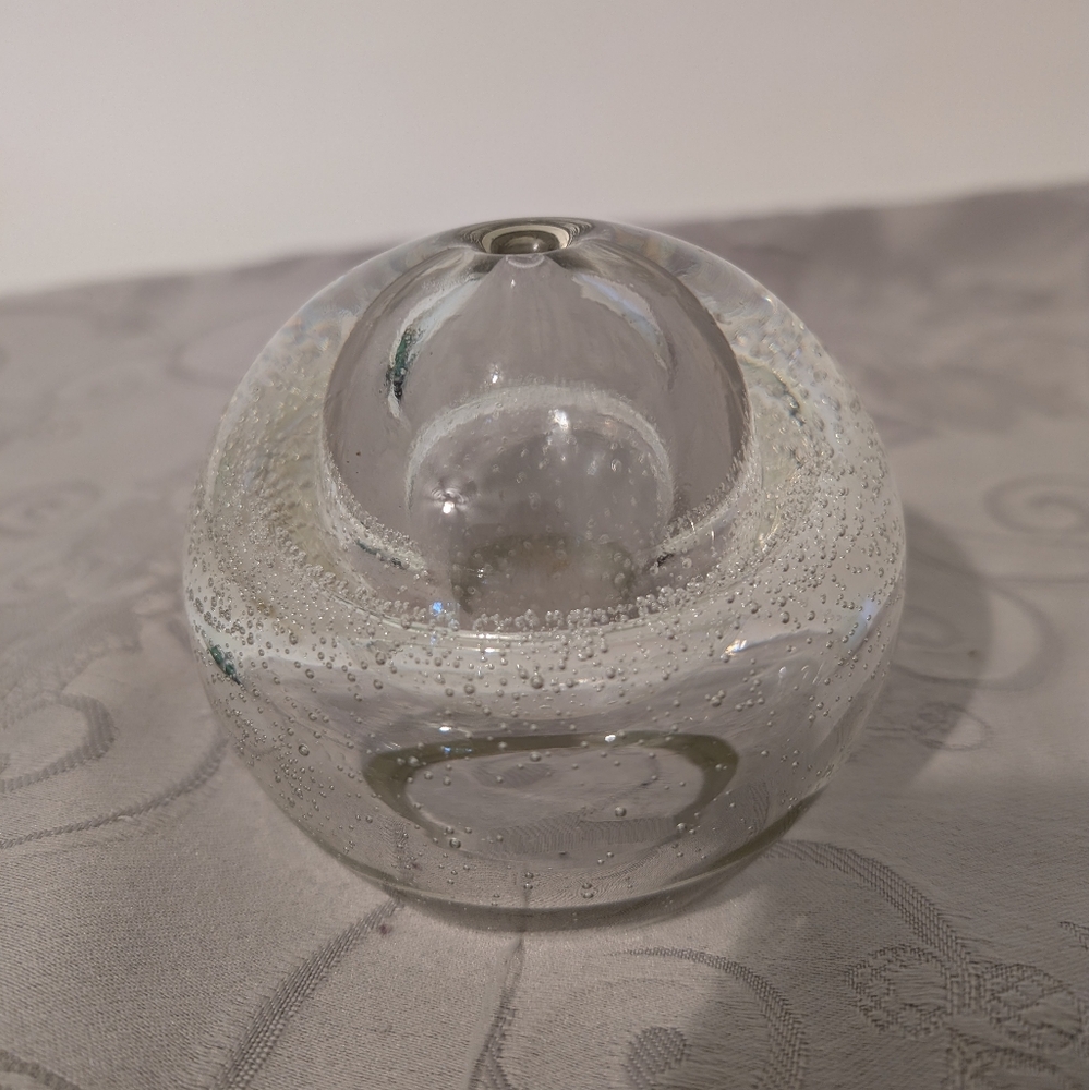 Poland, Glass bubble oil lamp, bud vase, paper weight.